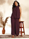 Wine Chiffon Woven Design Gathered Co-Ord Set