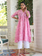 Pink Pure Cotton Floral Printed Empire Kurta