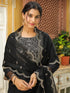 Black Silk Blend Embroidered Straight Kurta Set