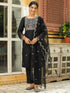 Black Silk Blend Embroidered Straight Kurta Set