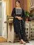 Black Silk Blend Embroidered Straight Kurta Set