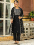 Black Silk Blend Embroidered Straight Kurta Set