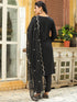 Black Silk Blend Embroidered Straight Kurta Set