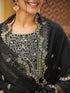 Black Silk Blend Embroidered Straight Kurta Set