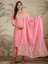Pink Silk Blend Embroidered Straight Kurta Set