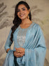Light Blue Chanderi Silk Embroidered Straight Kurta Set
