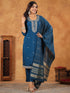 Teal Blue Chanderi Silk Embroidered Straight Kurta Set