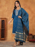 Teal Blue Chanderi Silk Embroidered Straight Kurta Set
