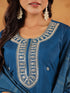 Teal Blue Chanderi Silk Embroidered Straight Kurta Set
