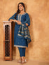 Teal Blue Chanderi Silk Embroidered Straight Kurta Set