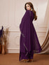 Purple Georgette Embroidered Anarkali Palazzo Set
