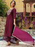 Wine Chanderi Silk Yoke Embroidered Straight Kurta Set