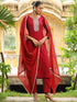 Maroon Silk Blend Yoke Embroidered Straight Kurta Set