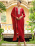 Maroon Silk Blend Yoke Embroidered Straight Kurta Set