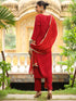 Maroon Silk Blend Yoke Embroidered Straight Kurta Set