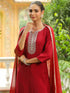 Maroon Silk Blend Yoke Embroidered Straight Kurta Set