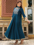 Teal Blue Rayon Yoke Embroidered Anarkali Kurta Set