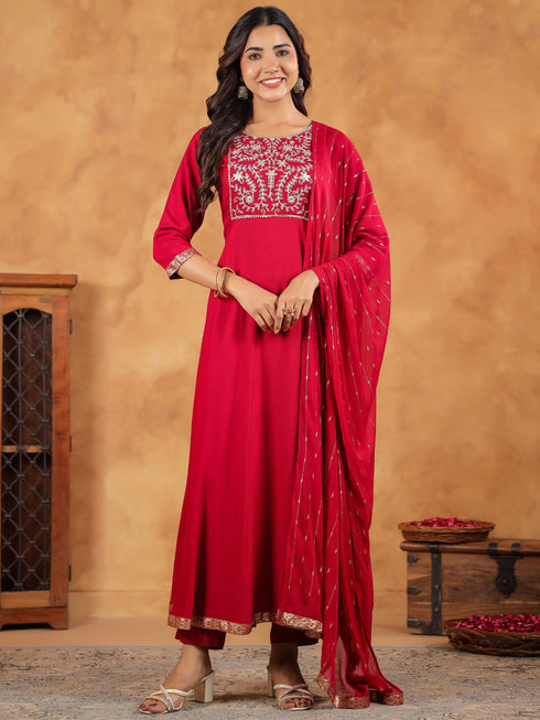 Pink Rayon Zari Embroidered Anarkali Kurta Set