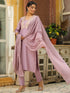Lavender Silk Blend Yoke Embroidery Straight Kurta Set