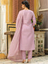 Lavender Silk Blend Yoke Embroidery Straight Kurta Set