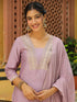 Lavender Silk Blend Yoke Embroidery Straight Kurta Set