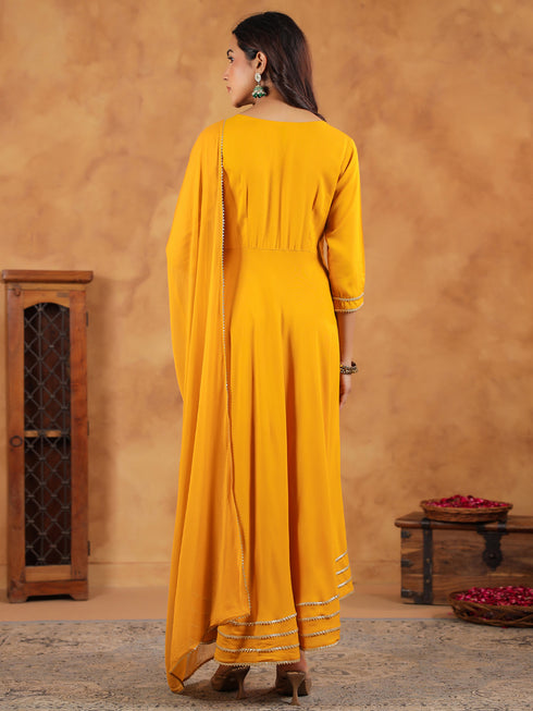 Mustard Rayon Zari Embroidered Anarkali Kurta Set