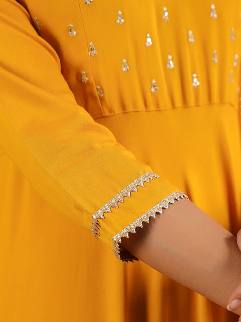 Mustard Rayon Zari Embroidered Anarkali Kurta Set