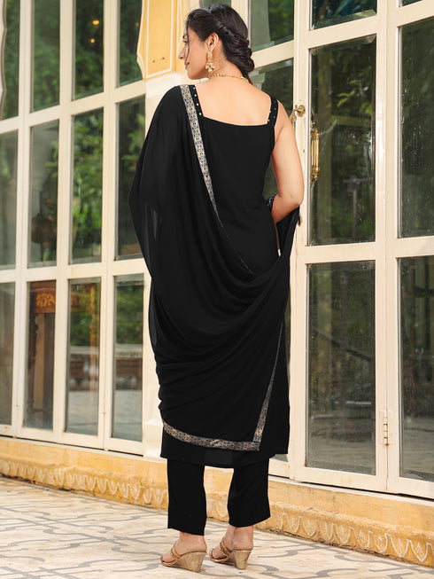 Black Rayon Foil Printed Straight Kurta Set