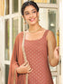 Rust Rayon Foil Printed Straight Kurta Set