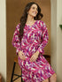 Janasya Women's Purple Linen Cotton Floral Printed A-line Dress