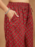 Janasya Women's Maroon Pure Cotton Embellished Floral Printed Straight Kurta With Pant Set