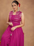 Janasya Women Pink Georgette Sequinned Front-slit Kurta With Crop Top & Palazzo Set