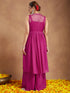 Janasya Women Pink Georgette Sequinned Front-slit Kurta With Crop Top & Palazzo Set