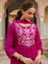Janasya Women's Pink Georgette Embroidered A-line Kurta With Palazzo Dupatta Set