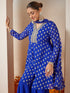 Janasya Women's Royal Blue Georgette Embellished Gold Printed A-line Kurta With Sharara & Dupatta Set