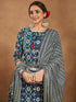 Janasya Women's Teal Blue Pure Cotton Floral Printed Straight Kurta Set