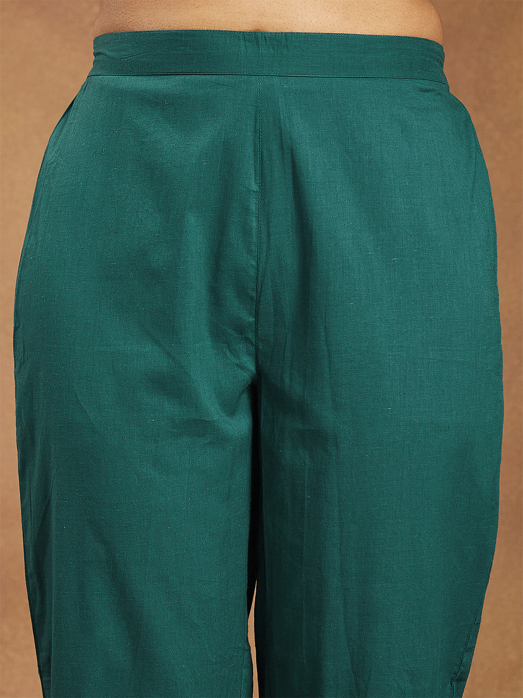 Janasya Women's Teal Green Pure Cotton Yoke Embroidered Floral Printed Anarkali Kurta Set