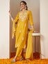 Janasya Women's Mustard Silk Blend Embroidered Straight Kurta Set