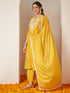 Janasya Women's Mustard Silk Blend Embroidered Straight Kurta Set
