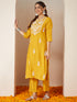 Janasya Women's Mustard Silk Blend Embroidered Straight Kurta Set