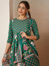 Janasya Women's Green Pure Cotton Floral Printed Yoke Design Anarkali Kurta Set