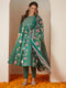 Janasya Women's Green Pure Cotton Floral Printed Yoke Design Anarkali Kurta Set