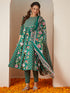 Janasya Women's Green Pure Cotton Floral Printed Yoke Design Anarkali Kurta Set