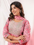 Janasya Women's Pink Pure Cotton Yoke Embroidered Floral Printed A-line Kurta Set