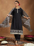 Janasya Women's Black Rayon Ajrakh Printed Straight Kurta Set
