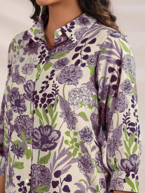 Cream Pure Cotton Floral Printed Straight Co-ord Set