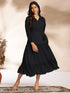 Black Dobby Chiffon Woven Design Tiered Dress