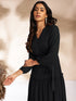 Black Dobby Chiffon Woven Design Tiered Dress