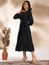 Black Dobby Chiffon Woven Design Tiered Dress