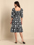 Black Pure Cotton Floral Printed A-Line Dress